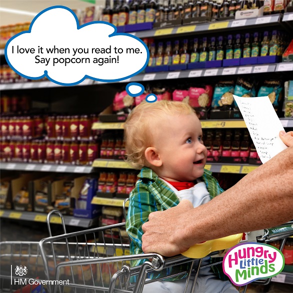 Baby in trolley Hungry Little Minds campaign