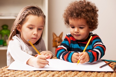 Children writing in class