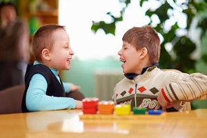 Two boys laughing